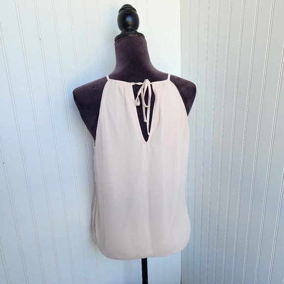 Express Womens Beaded Collar Tank Blush Pink Elastic Hem Back Neck Keyhole Sz M - Picture 7 of 12